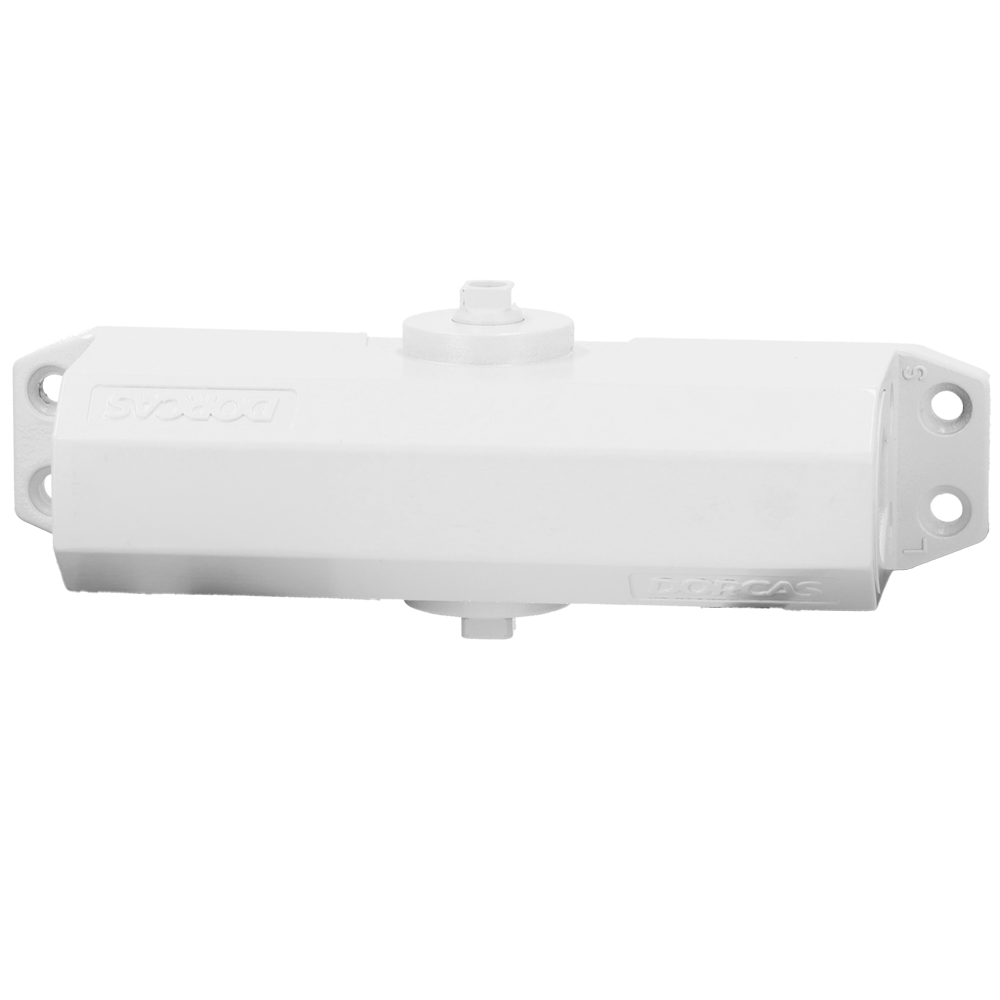 DORCAS DR-DC1-WHITE - Cierrapuertas de brazo articulado - Instalación de superficie y reversible - Apertura convencional - Puertas entre 25~85 kg y 850~1100 mm - Velocidad ajustable - Apto para todo tipo de puertas - imagen 3