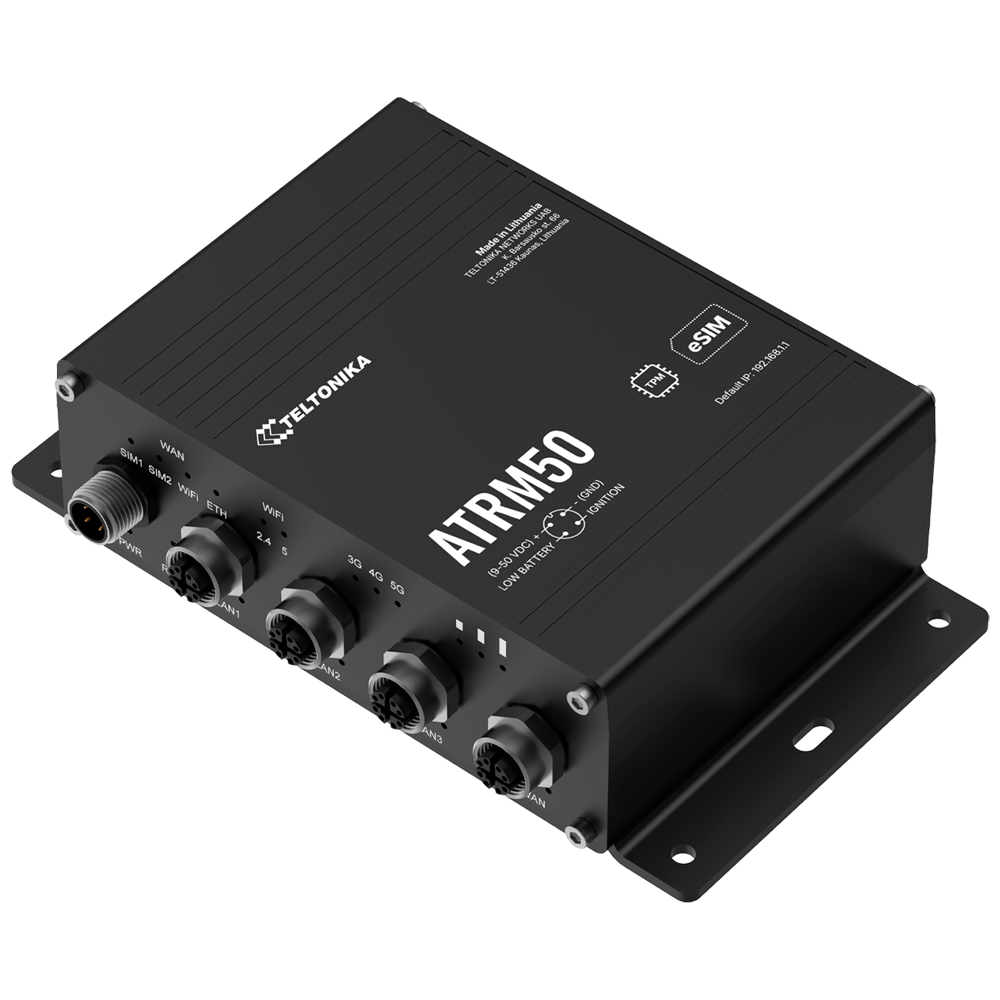 TELTONIKA TK-ATRM50 - Teltonika Router Industrial 5G M12 - Conectividad 5G SA/NSA ultra rápida y fiable - WiFi 5 Dual-Band y posicionamiento GNSS - 4 puertos Gigabit Ethernet con conectores M12 - VPN avanzada: IPsec, OpenVPN y WireGuard - Sistema Operativ - imagen 3