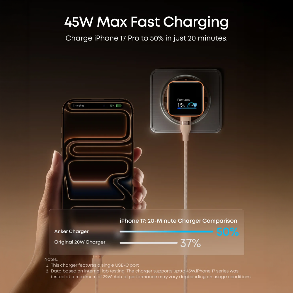 ANKER ANK-121-45W1C-W - Anker - Mini Cargador USB - Potencia 45W - Carga rápida GaN | Display inteligente - Salidas 1x USB-C - Color blanco | Detección automática - imagen 3