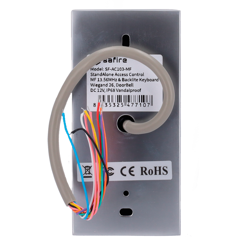SAFIRE SF-AC103 - Control de acceso autónomo - Acceso por tarjeta EM y PIN - Salida de relé, pulsador y timbre - Wiegand 26 - Control de tiempos - Apto para exterior IP68 - imagen 3