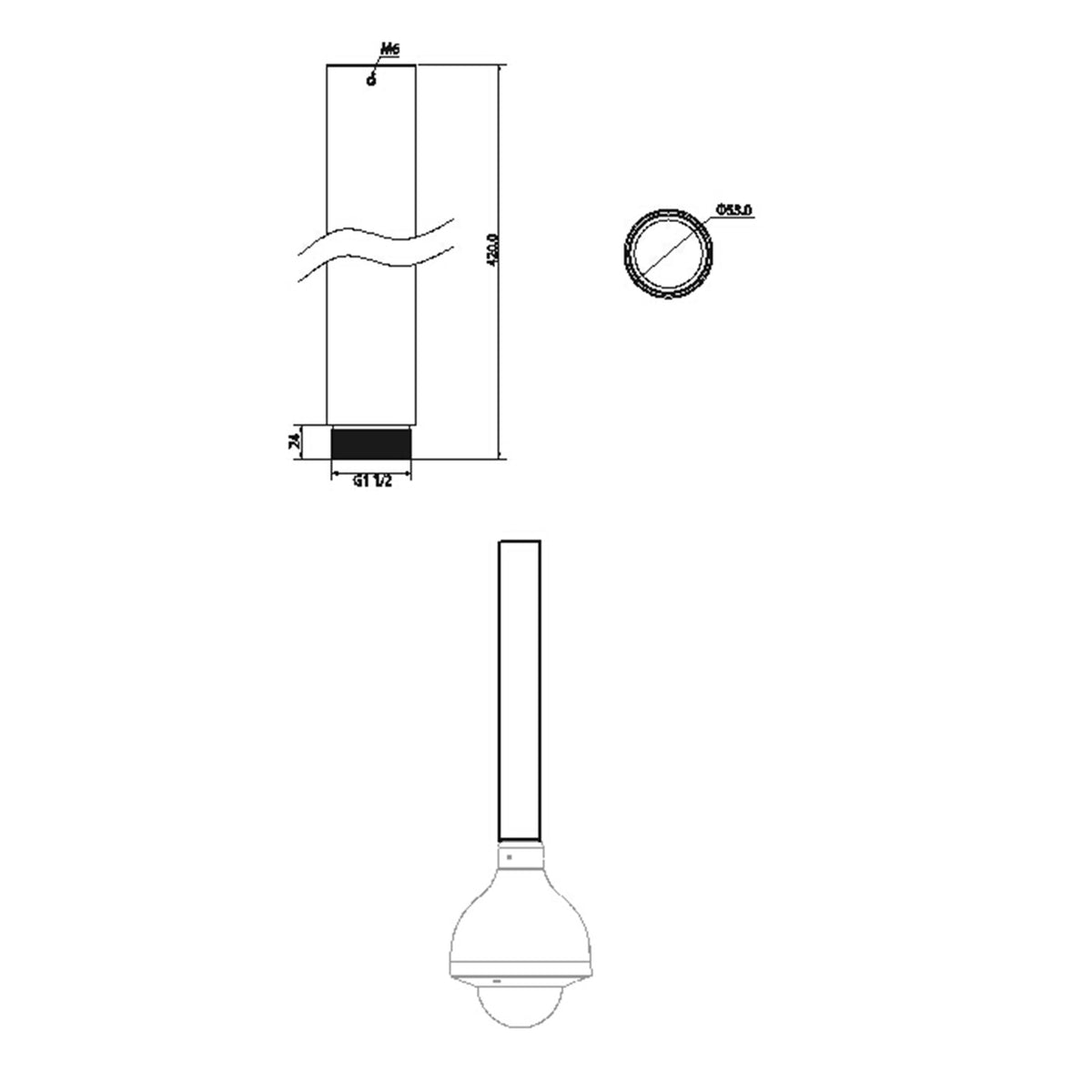 DAHUA PFA113 - Alargador para Soporte de techo - Apto para domos motorizadas - Aleación de aluminio - Apto para exterior - 420 (Al) x 53 (Ø) mm - imagen 2