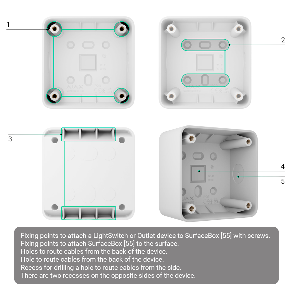 AJAX AJ-SURFACEBOX-W - Caja de montaje para un dispositivo - Uso interiores - Compatible con AJ-SOLOBUTTON o AJ-SOLOCOVER - Factor de forma europeo 55 - Colo blanco - imagen 3