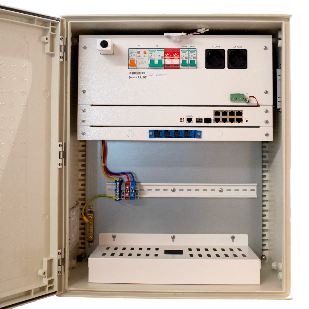 SAFIRE SF-BOX08ECONL-IP55 - Armario de poliéster SMC sin logo - Diferencial, magnetotérmico y SPD - Dimensiones exteriores 60x50x23cm - Switch 8 puertos POE | Bandeja fusión de fibra - Grado de protección IP55 / Carril DIN - Caja de distribución economica - imagen 3
