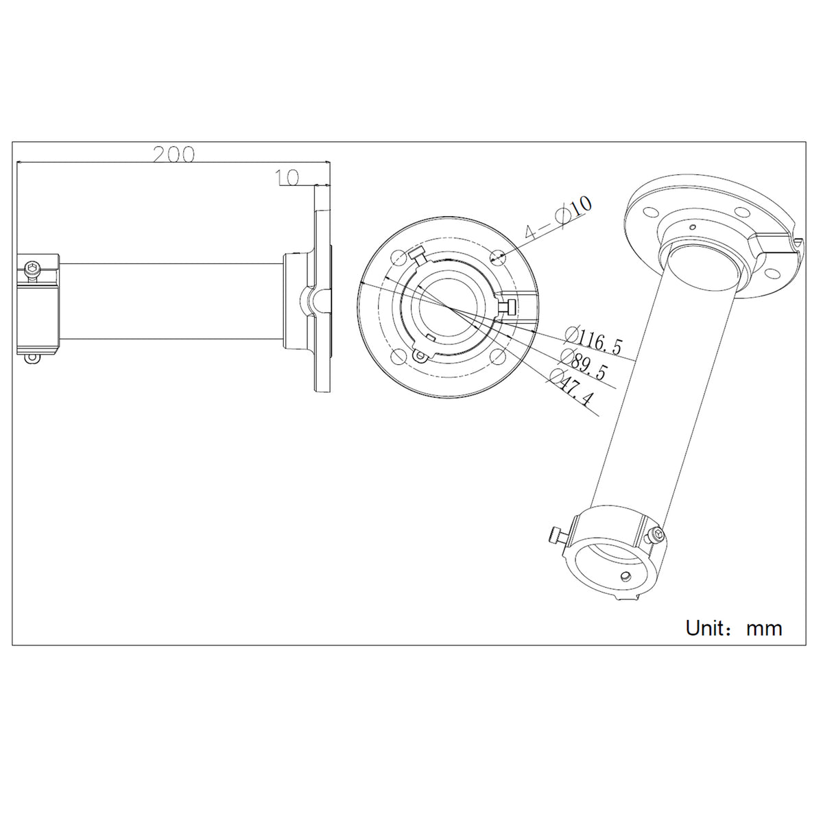 HIKVISION DS-1661ZJ - Soporte de techo - Para cámaras domo - Apto para uso en exterior - Color blanco | 200 (Al) x 116 (Ø) mm - Compatible con Hiwatch Hikvision - Pasador de cables - imagen 2